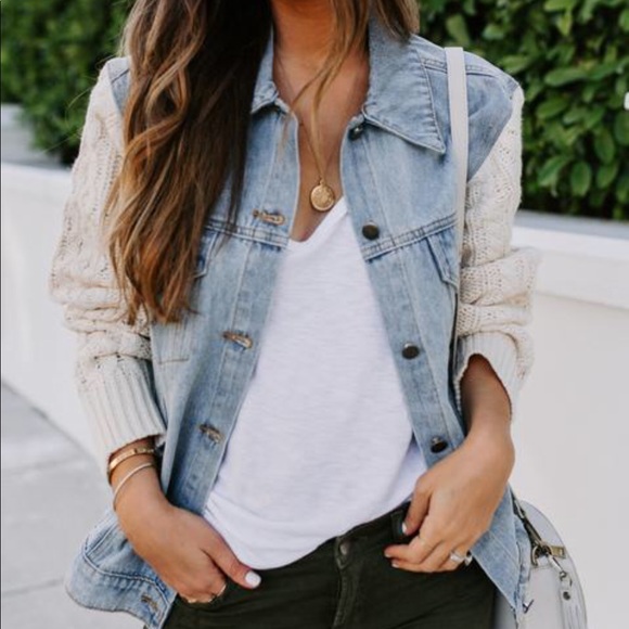 knit sleeve denim jacket